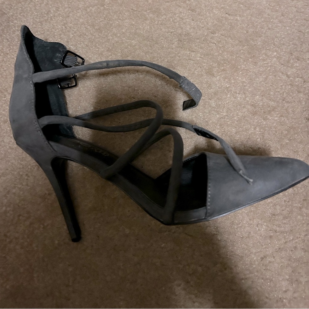 Charcoal gray strappy heel